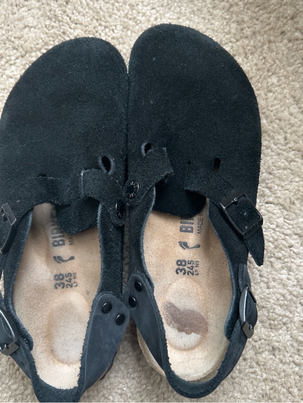 Birkenstock Black Suede Clog Sandals with strap